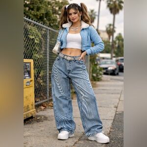 BDG Urban Outfitters RIH Indigo Sonic Wave Print  Baggy Jeans Size 30